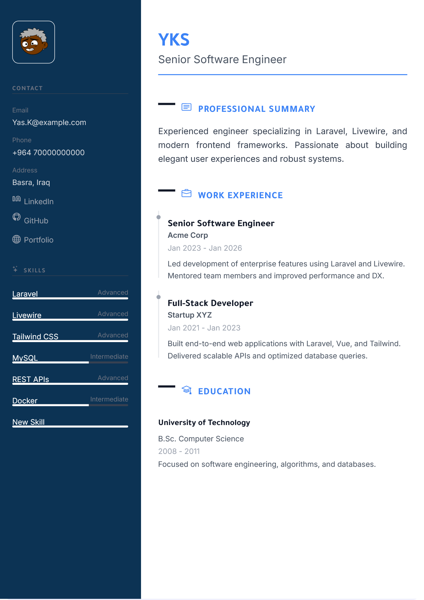 Modern resume template preview