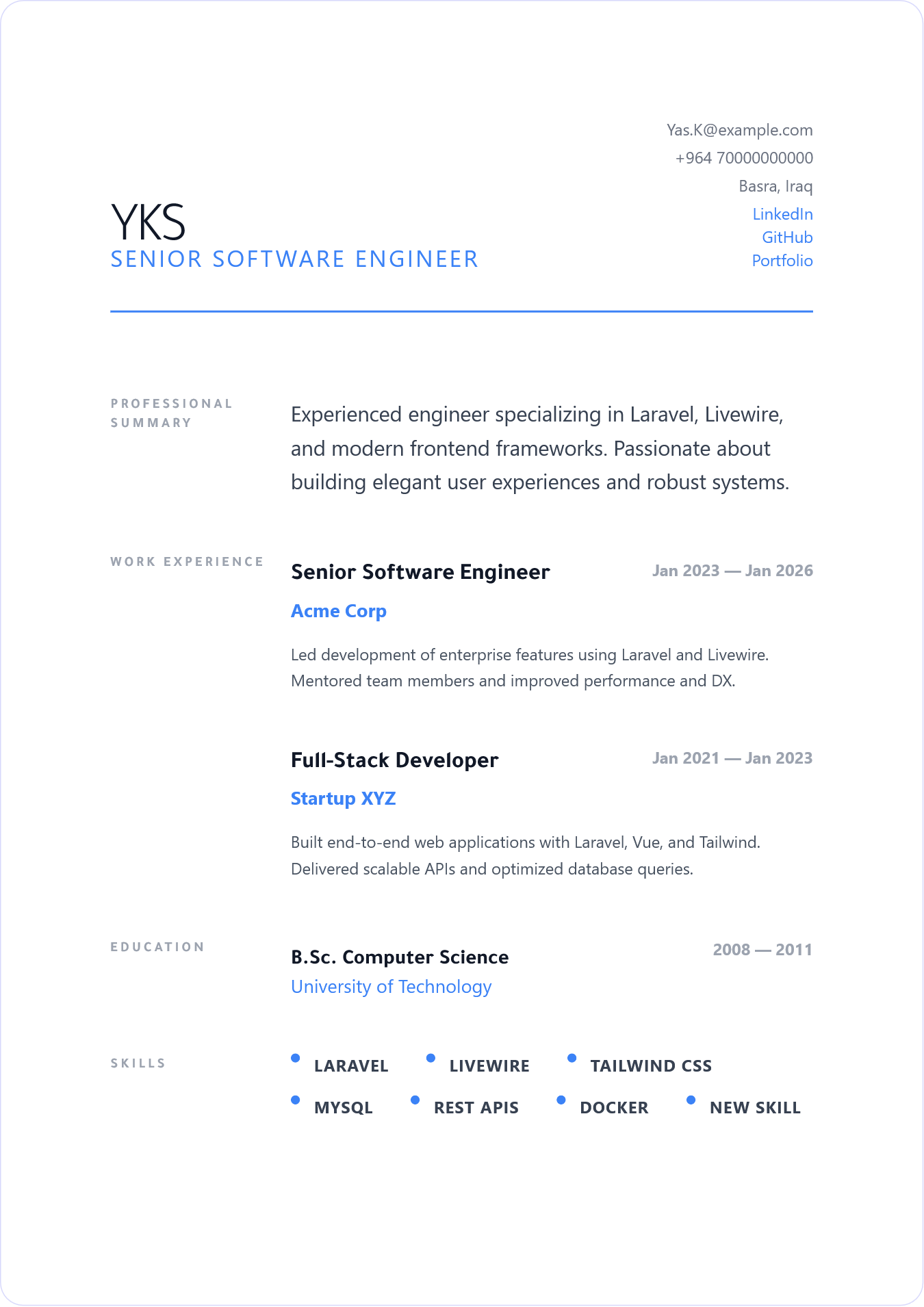 Modern resume template preview