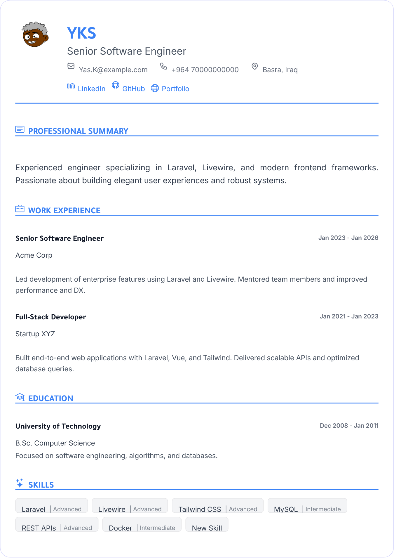 Modern resume template preview